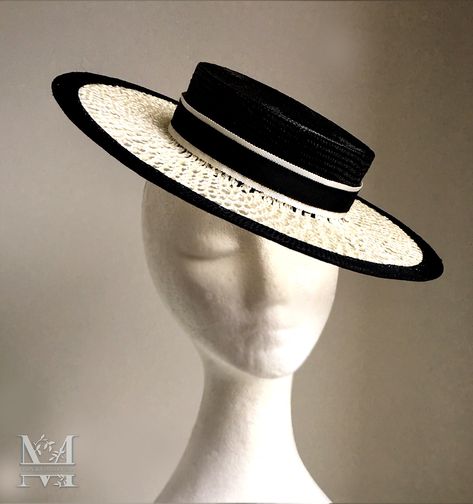 How To Make A Boater Hat, Black Boater Hat, Canotier Hat, Cyr Wheel, 1950s Hats, Large Brim Hat, Straw Boater, Black Fascinator, Types Of Hats