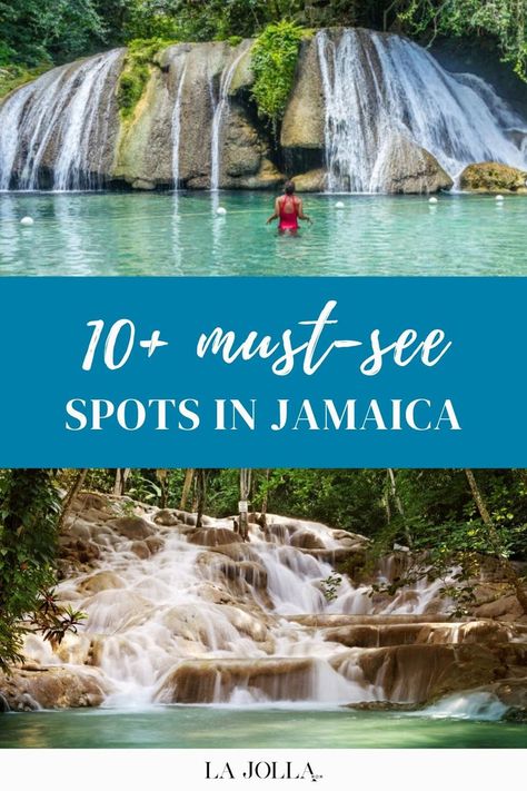 A serene Jamaican waterfall with a woman swimming in clear turquoise waters and lush greenery. Jamaica Waterfalls, Things To Do In Jamaica, Jamaica Honeymoon, Best Honeymoon Resorts, Jamaica Inn, Luxury Family Travel, Best Family Resorts, Visit Jamaica, Jamaica Resorts