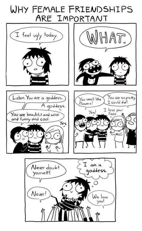 This heartwarming truth. | 9 Comics That Are So Relatable It Hurts Sarah Anderson Comics, I Feel Ugly, Sarah's Scribbles, Sarah Andersen, Sarah Anderson, 4 Panel Life, Feeling Ugly, Online Comics, Female Friendship