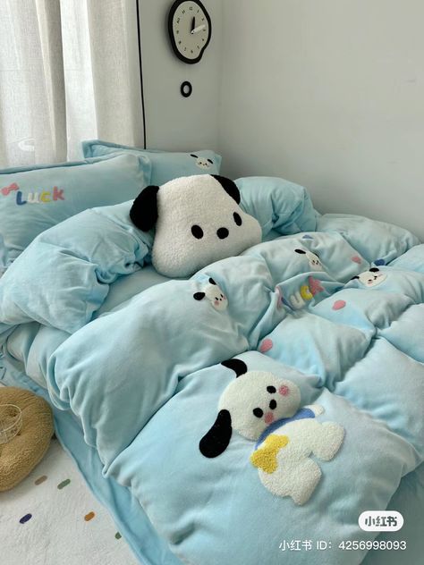 Pochacco Room Decor, Pochacco Bedroom, Pochacco Room, Luxury Dorm Room, Sanrio Room, Hello Kitty Themes, Cute Bedding, Kawaii Room Decor, Room Redesign