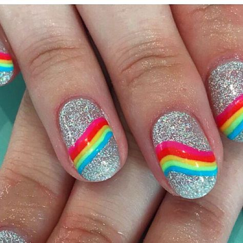 Pride Month Nails Short, Pride Fingernails, Short Pride Nail Ideas, Pride Glitter Nails, Rainbow Nails Acrylic Pride, Pride Nails, Glitter Rainbow, Short Gel Nails, Jelly Nails