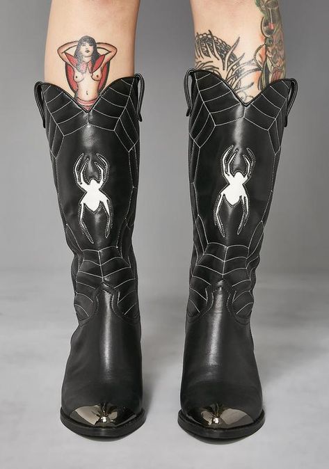 Spider Boots, Widow Dollskill, Goth Cowboy, Boots Goth, Character Vibes, Pinterest Wardrobe, Face Your Fears, Occult Fashion, Cowboy Aesthetic