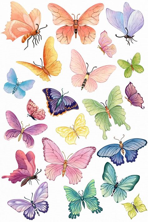 Butterfly Images Clip Art, Nursery Name Art, Butterfly Sublimation, Butterflies Clipart, Clipart Butterfly, Painted Butterflies, Butterfly Clipart, Bond Paper Design, Watercolor Butterfly