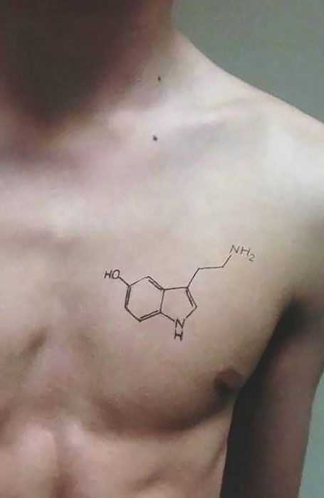 Simple Tattoos Ideas, Tattoo Ideas Patchwork, Scientific Tattoo, Tattoo Designs For Guys, Serotonin Tattoo, Witcher Tattoo, Tattoos Ideas For Men, Happiness Tattoo, Side Wrist Tattoos