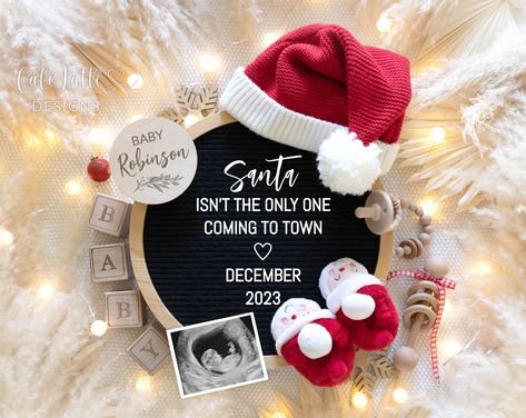 Cute Christmas Pregnancy Announcement, Pregnancy Announcement On Christmas, Christmas Card And Pregnancy Announcement, Santa Baby Pregnancy Announcement, Pregnancy Announcement Christmas Card, Baby Announcement Digital, Pregnant With Boy, Baby Santa, Christmas Boho