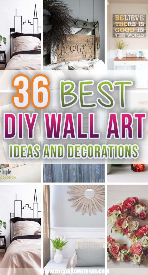 Best DIY Wall Art Ideas. DIY wall art ideas for every room in your home. Add personalization and style with these easy DIY projects and tutorials. #decorhomeideas Diy Wall Art Ideas Creative, Make Wall Art Ideas, Easy Big Wall Art, Large Wall Art Ideas Entryway, Diy Wall Decor For Office, How To Make Your Own Wall Art, Wall Crafts Ideas, Multi Canvas Painting Ideas Wall Decor, Romantic Wall Art Bedroom