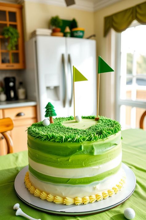 Planning a special cake for your grandpa's 70th birthday? Here are 10 delicious and creative cake ideas that will help you celebrate in style! From a charming golf course cake to personalized designs reflecting his hobbies, these cake inspirations are sure to impress your family. Whether he's a sports fan or loves classic flavors, discover designs that will make the day unforgettable Golf Cake Ideas, 70th Birthday Cake Ideas, Golf Course Cake, Golf Birthday Cake, 70 Cake, Creative Cake Ideas, Sweet Dee, Golf Themed Cakes, Golf Cake