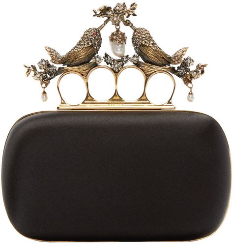 Alexander McQueen Black Silk Birds Knucklebox Clutch Alexander Mcqueen Purse, Padded Cassette Bag, Alexander Mcqueen Handbags, Alexander Mcqueen Clutch, Embellished Purses, Edgy Glam, Beautiful Wardrobe, Alexander Mcqueen Bag, Clasp Purse