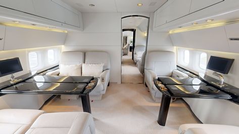 Matterport Jet, Matterport Private Jet, Private Plane Interior, Bel Air House, Boeing Business Jet, Jet Interior, Personal Jet, Modern Glam Living Room, Private Jet Interior