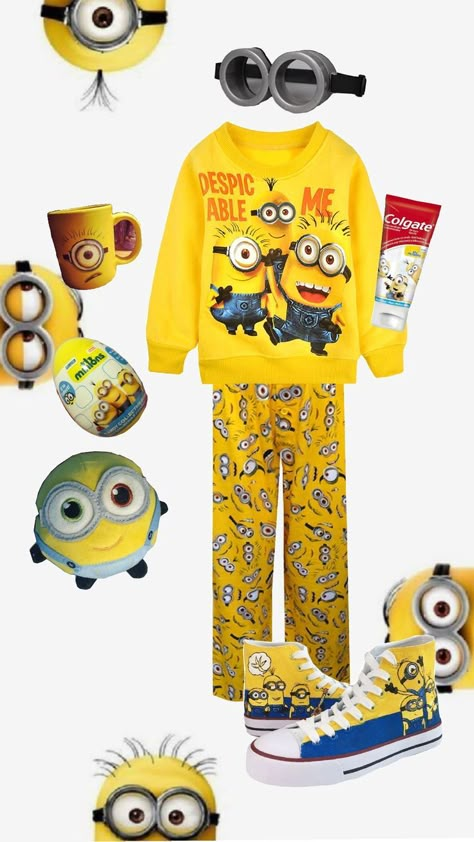 Minion Things, Gru And Lucy, Minion Outfit, Minion Stuff, Minion Characters, 5th Birthday Ideas, Yellow Guy, Strawberry Cow, Water Bed