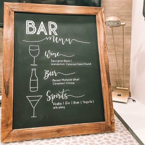 Wedding Bar Sign Chalkboard, Chalkboard Drink Sign, Chalkboard Bar Menu Signs, Drinks Chalkboard Sign, Bridesmaid 2023, Menu On Chalkboard, Bar Menu Chalkboard, Bar Chalkboard Sign, Bar Chalkboard Ideas