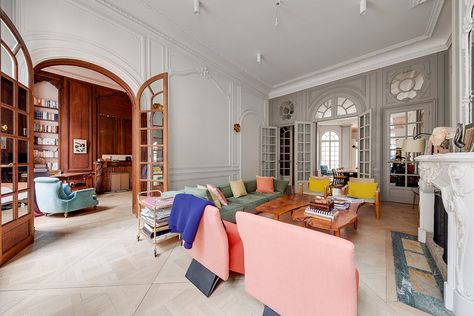 A Whimsical, Fabulously French Apartment in Paris Asks $3.7M - DailyDEEDS Paris France Apartments, Apartments Layout, Kitchen French, Separate Kitchen, French Apartment, Tall Windows, Apartment In Paris, Apartment Layout, Parisian Apartment