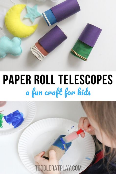 These Paper Roll Telescopes are super fun to make and are a great recycled craft idea!  #recycledcrafts #telescopecraft #paperrollcraft #craftsforkids Diy Telescope For Kids, Telescope Craft, Space Activities Preschool, Diy Telescope, Planet Crafts, Boat Crafts, Space Activities, Telescopes, Paper Roll Crafts