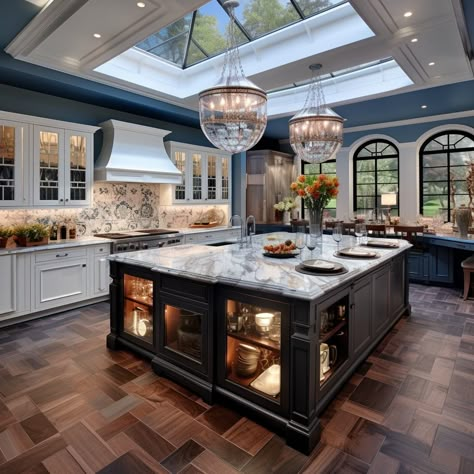 Rich House Kitchen, Kitchen Ideas Mansion, Kitchen Island Luxury, Mansion Kitchen Luxury Modern, Mansion Inside Kitchen, Cozy Kitchen Design, Giant Kitchen, Big Kitchens, Gourmet Kitchen