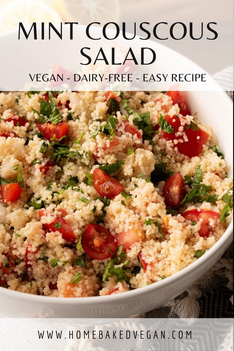 Try this vegan recipe for mint couscous salad made with fresh ingredients like tomatoes, mint, and parsley Couscous Salad With Mint, Couscous Mint Salad, Recipes With Fresh Mint, Mint Couscous, Carbless Meals, Mint Leaves Recipe, Mint Recipes Fresh, Salad Gourmet, Mint Salad Recipes