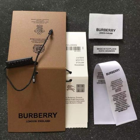 Designer Brand Packaging Accessories Burberry Full Packaging of Labels, Tags, Dust Bag, Shopping Bag, Ribbons QQHH368 Label Design Clothing Branding, Luxury Tag Design, Burberry Packaging, Fashion Tags Label Design, Dust Bag Packaging, Belt Packaging, Luxury Brand Hang Tags, Garment Hang Tag Design, Burberry Rebrand