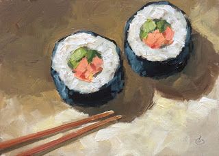 TOM BROWN FINE ART: June 2016 Tom Brown, Sushi Art, Food Painting, Oil Pastel Art, 수채화 그림, Small Canvas Art, Arte Inspo, Daily Painting, Still Life Art