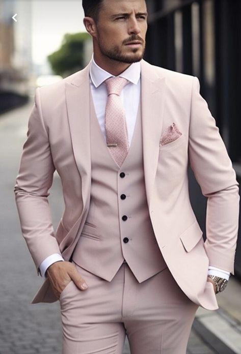 Colored Tuxedo Wedding, Pink Prom Suit, Streetwear Photography, Suit For Men Wedding, Best Suits For Men, Formal Attire For Men, Groom And Groomsmen Suits, Smart Casual Menswear, Gentleman Outfit