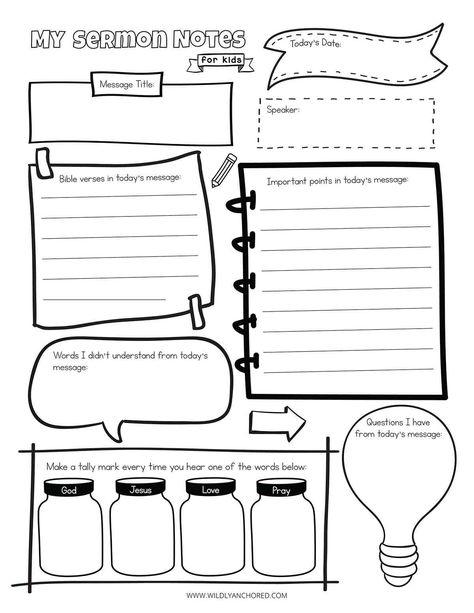 Sermon Notes For Kids, Sermons For Kids, Free Sermons, Bible Worksheets, Sunday Sermons, Bible Printables, Bible Study For Kids, Sermon Notes, Bible Activities