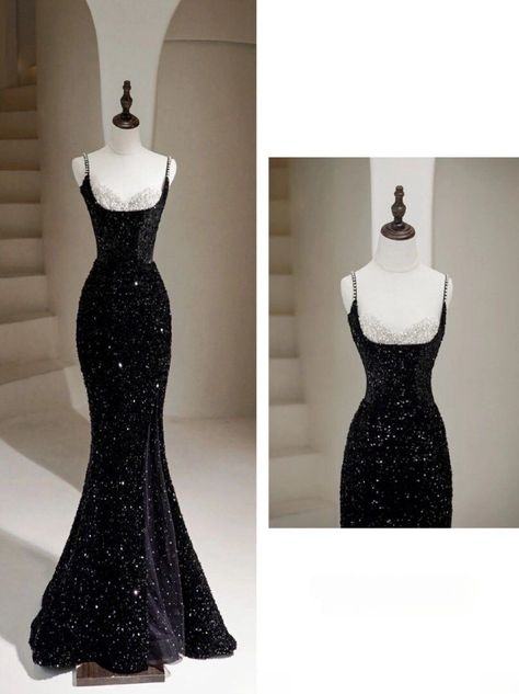 Vintage Glamour Prom Dress, Prom Dress Shapes, Elegant Prom Dresses Black, Good Prom Dresses, Dream Prom Dresses, Cool Prom Dresses, Elegant Dresses For Prom, Fishtail Dress Prom, Dress Aesthetic Elegant