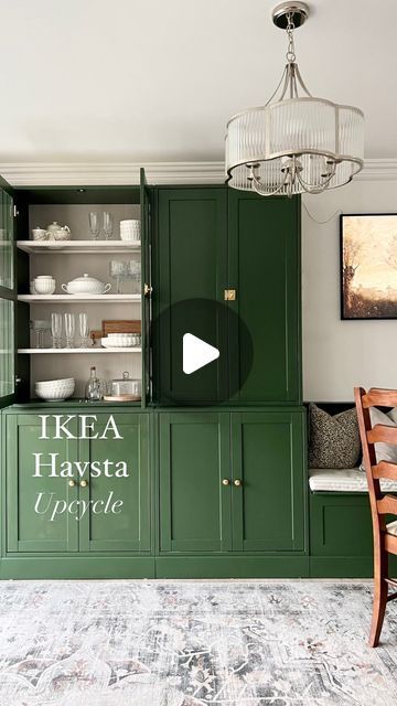 Maxine | Home ~ Interiors ~ DIY ~ Upcycling on Instagram: "Ikea Havsta project ~ it’s not quite finished up close but enough from this view 🤗. I’m in love with this green for so many reasons - the way it changes through the day, the way it balances with the grey kitchen, the way it compliments the greenery of the garden… I could go on.   Even more pleased with the fact that all of these @ikeauk Havsta units were second hand - so it’s a double green ♻️💚. Secondhand marketplaces are your friend for pre-loved (and sometimes even still in the box!) ikea furniture. The journey of this project also led me to their Circular Hub where you can get reduced price stuff directly from Ikea!!   I’m convinced this upcycle needs cornice around the top but I’m not sure I can look at a paintbrush again fo Ikea Hauga Kitchen, Ikea Hauga Hack, Ikea Havsta Built In Hack, Havsta Ikea Hacks, Havsta Ikea Ideas, Havsta Ikea, Ikea Upcycling, Ikea Havsta, Essex House