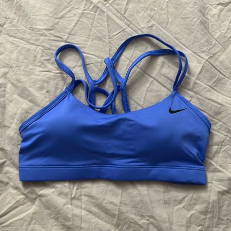 This Blue Nike Sports Bra Is Essentially Brand New With Lots Of Life Left! I Unfortunately Just Don’t Have Room In My Closet Anymore For It. Blue Sporty Sports Bra For Gym, Summer Blue Sports Bra, Cute Sports Bras Nike, Nike Sporty Blue Sports Bra, Nike Women Outfits, Nike Blue Moisture-wicking Sports Bra, Blue Sports Bra, Sports Bra Outfit, Cute Sports Bra