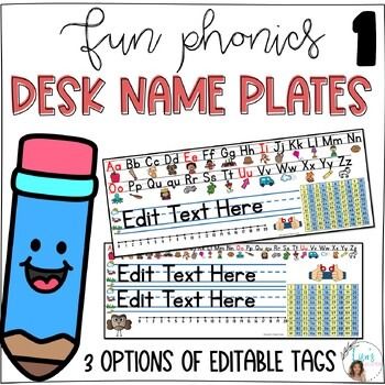 *EDITABLE* Student DESK | Name tag | Plates| with FUN Phonics Alphabet strip Phonics Alphabet, Desk Name Tags, Back To School Classroom, Student Desk, Student Desks, Desk Name Plates, Edit Text, Teacher Classroom, School Classroom