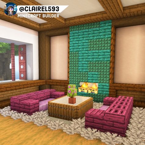 Minecraft Triple Bed Ideas, Living Room Ideas Minecraft, Minecraft Pink Living Room, Living Room Decor Minecraft, Mincraft Couches Ideas, Lounge Minecraft, Minecraft Chair And Table Ideas, Minecraft Dressing Room, Cute Minecraft Bedrooms No Mods