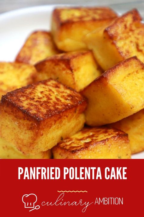 Polenta Cakes Recipes, Fried Polenta Recipes Easy, Polenta Bread Recipes, Trader Joes Polenta Tube, Polenta Cakes Savory, Polenta Patties, Polenta Recipes Tube, Tube Polenta Recipe, Pan Fried Polenta