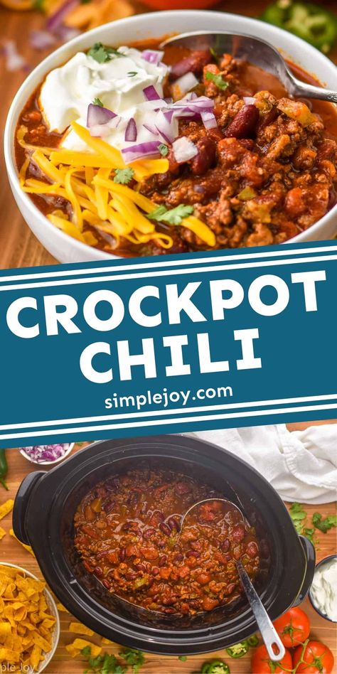 This Crockpot Chili recipe is a winner! Hearty and full of flavor, you will love coming home to this great dinner. Dump And Go Crockpot Chili, Thick Chili Recipe Crockpot, Football Chili Recipe, Chilli Recipe Crockpot, Spicy Crockpot Chili, Crockpot Chili Recipe, Easy Chili Recipe Crockpot, Crock Pot Chili, Chili Recipe Crockpot