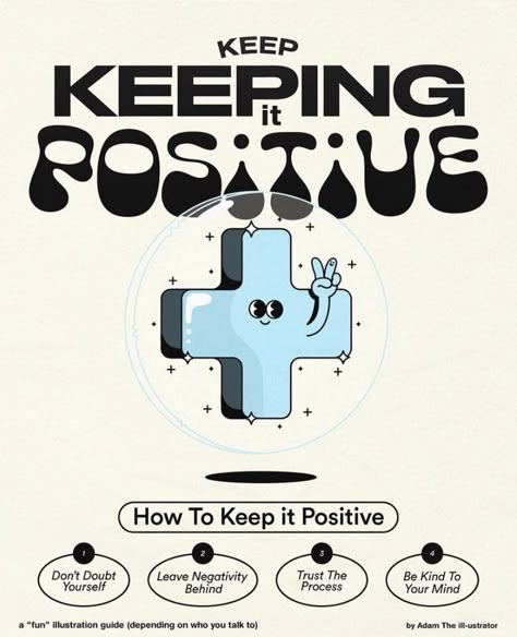 Keep It Positive, Funny Poster Design, Fun Illustration, Graphic Design Fun, Happy Words, Art Collage Wall, Retro Illustration, Room Posters, Graphic Design Posters