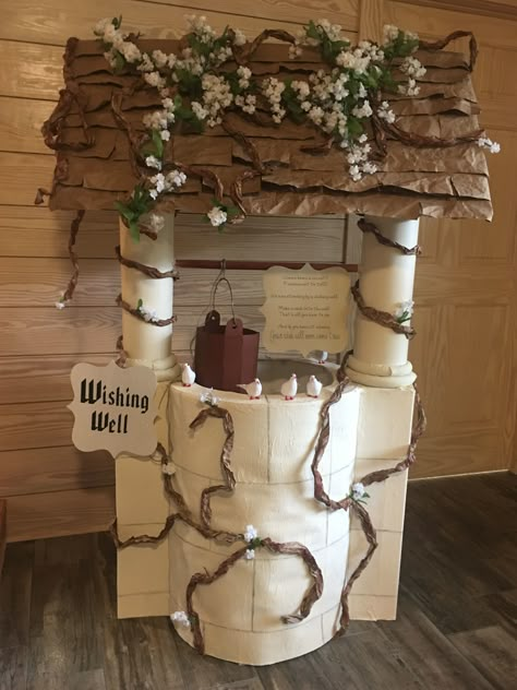 Snow White Wishing Well Diy, Snow White Wedding Centerpiece, Snow White Parade Float Ideas, Fairytale Stage Design, Fairytale Hoco Theme, Snow White Set Design, Into The Woods Party Theme, Snow White Themed Wedding, Snow White Halloween Decorations