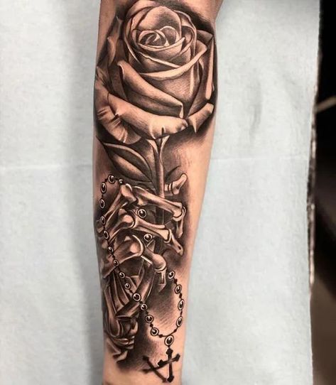 Skeleton hand and rose forearm tattoo Skeleton Holding Rose Tattoo, Rose Chain Tattoo, Skeleton And Rose Tattoo, Skeleton Tattoo Forearm, Skeleton Rose Tattoo, Skeleton Forearm Tattoo, Skeleton Hand Holding Rose Tattoo, Mens Hand Tattoos Ideas, Skeleton Holding Rose