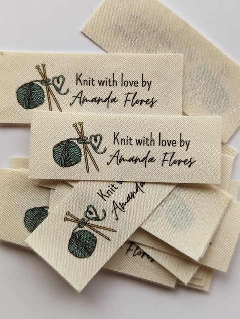 One set of 25 organic cotton custom crochet labels, 2" x .75". Made with whimsical hand drawn knitting needles, yarn, and heart, these custom fabric labels are the perfect finish for your knitting line or handmade items.  They're printed in vivid black and turquoise textile ink on a background of natural colored cotton. I print these labels on the highest quality 100% organic cotton; it's soft and supple, and will not fade away or fray, even with machine washing.  This listing is for the graphic Crochet Labels Tags, Labels For Handmade Items, Custom Fabric Labels, Knitting Labels, Crochet Labels, Make Your Own Labels, Handmade Slippers, How To Make Labels, Free Printable Gift Tags