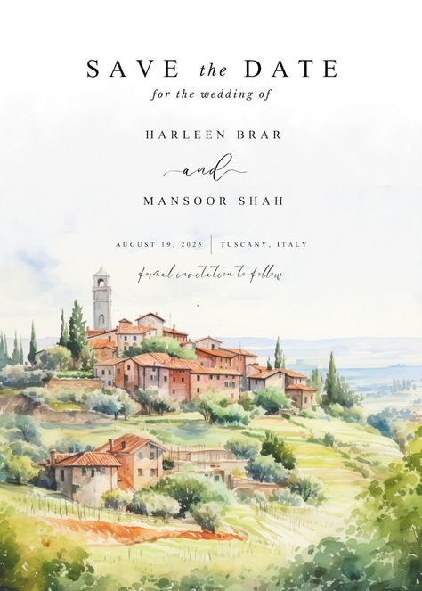 Tuscany Wedding Invitations, Save The Date Illustrations, Walmart Wedding, Italian Wedding Invitations, Wedding Challenge, Wedding Invitations Wording, Painted Invitations, Italy Watercolor, Tropical Bridal Shower Invitations