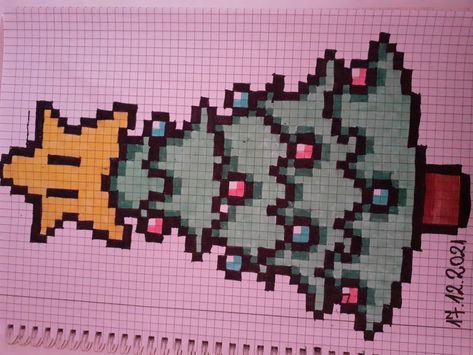 Graph Paper Christmas Drawings, Pixel Art Templates Christmas, Pixel Art Christmas Tree, Merry Christmas Pixel Art, Christmas Tree Pixel Art, Pixel Art Noel, Christmas Pixel Art, Block Drawing, Christmas Pixel