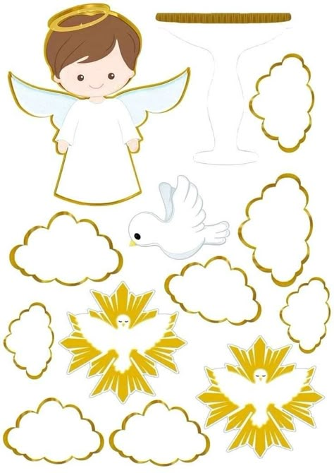 Comunion Cake, Baptism Decorations Girl, Recuerdos Primera Comunion Ideas, Baptism Banner, Bride And Groom Silhouette, Disney Princess Cake, First Communion Decorations, Angel Theme, 3d Cake Toppers