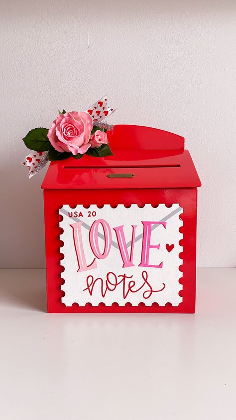 DIY Valentine’s Day “Love notes” Mailbox — Hipster Art Teacher Valentines Day Mailbox Ideas Diy, Decorated Mailboxes, Mailboxes Ideas, Diy Valentine's Mailbox, Party Van, Cricut Valentine, Acrylic Pens, Paint Pens For Rocks, Diy Mailbox