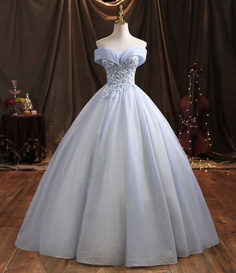 A Princess. A Queen. A Wife. A Mother. - Part 24 - Wattpad Light Blue Quinceanera Dresses, Sky Blue Prom Dress, Long Ball Gown, Quinceanera Dresses Blue, Ball Gown Dress, Blue Ball Gowns, Banquet Dresses, Blue Tulle, Beautiful Prom Dresses