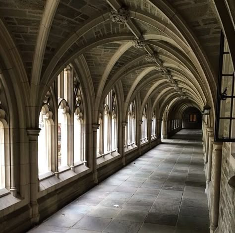 Hogwarts hallways of Princeton Hogwarts Hallway Aesthetic, Medieval Hallway, Hogwarts Hallway, Castle Hallway, Wizard Oc, Hogwarts Dr, Will Herondale, Academia Aesthetics, Infernal Devices