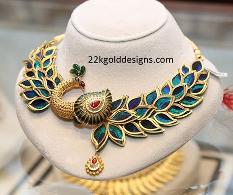 Kerala Jewellery, Peacock Jewelry, Peacock Necklace, Jewellery Design Sketches, Jewelry Set Design, Gold Necklace Indian Bridal Jewelry, Antique Jewelry Indian, Jewellery Sketches, Bridal Fashion Jewelry