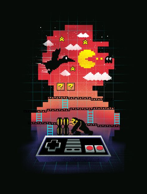 8 Bit Poster Design, Video Games Poster Design, Retro Gaming Poster, Pixel Poster Design, Negative Space Poster, Pixel Poster, Culture Illustration, Retro Games Poster, Video Game Poster