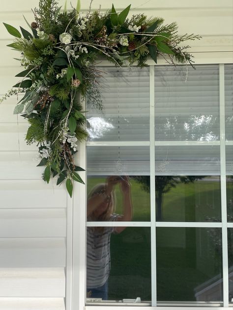 Hang your favorite large ornaments for more flair Christmas Pool Noodle Crafts, Noodle Crafts, Eucalyptus Christmas, Window Swags, Large Ornaments, Wreath Unique, Hydrangea Wreath Spring, Woodland Home Decor, Christmas Corner