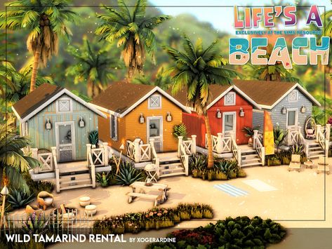 Sims 4 Beach Rental, Sims 4 Vacation Lots, Sims Beach House Ideas, Sims 4 Tartosa Beach, Sims 4 Beach Shack, Sims 4 Venue Ideas, Sims 4 Builds Ideas, Sims Beach Cc, Sims Beach House