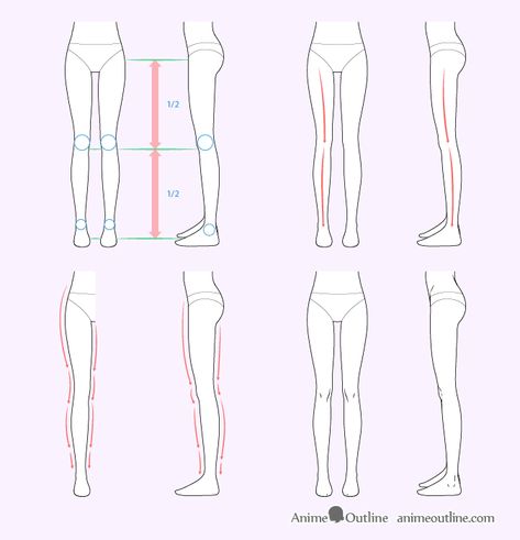 How to Draw Female Anime Legs Tutorial - AnimeOutline Anime Legs Reference, Anime Legs Drawing, Manga Anatomy, Legs Tutorial, Legs Drawing, Leg Reference, Leg Anatomy, Drawing Anime Bodies, Draw Tutorial