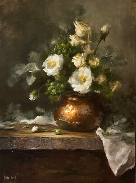 Oil Painting Vase Of Flowers, Oil Still Life Painting, Still Life Oil Painting Fine Art, Flowers Reference Photo, White Rose In Vase, Flowers Still Life Photography, Flower Arrangement Painting, Still Life Painting Acrylic, Flower Still Life