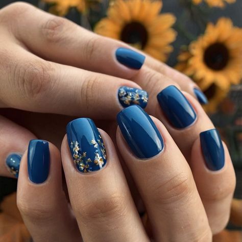 💁 Blue Fall Nails fall nails Navy Blue Fall Nail Ideas, Fall Blue Nail Colors, Blue Fall Nail Designs, Blue Fall Nails Designs, Simple Nails Blue, Teal Fall Nails, Fall Blue Nails, Blue Fall Nails, Ball Nails