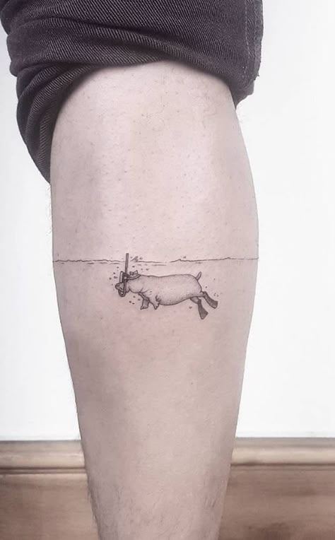 Hippo Tattoo, Tattoos Water, Tato Minimal, Water Tattoo, Inspiration Tattoos, Most Popular Tattoos, Funny Tattoos, Tattoo Life, Small Tattoo