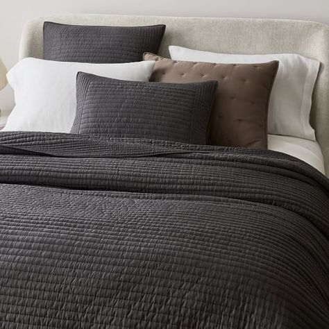 Modern Quilts & Coverlets | West Elm Pick Stitch Quilt, Dark Grey Bedding, Kids Duvet, Pick Stitch, Kids Duvet Cover, Single Quilt, Grey Quilt, Quilted Sham, Soft Bedding