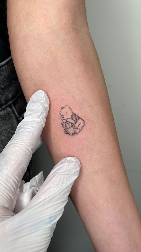 Bday Tattoo, Winnie The Pooh Tattoo, Pooh Tattoo, Winnie The Pooh Tattoos, Blush Pink Nails, Tiny Tats, Discreet Tattoos, Elegant Tattoos, Fine Line Tattoos